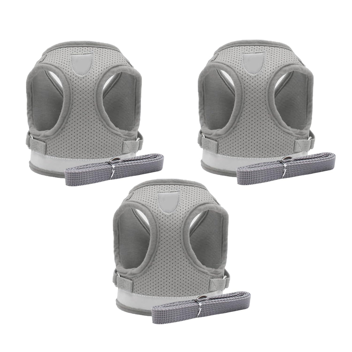 Kuber Industries Reflective Dog Harness with Adjustable Leash|Breathable Polyester Mesh Fabric |Large Size|HT-844|Comfortable No-Pull Grip|Quick Release Buckles|Easy On-Off Harness|Grey (Pack of 3)