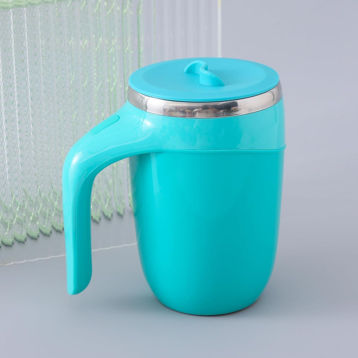 Kuber Industries Anti-Fall Insulated Coffee Mug with Suction Bottom | Leak-proof Stainless Steel Tumbler | Coffee Mug with Lid and Handle | 500 ML | Blue