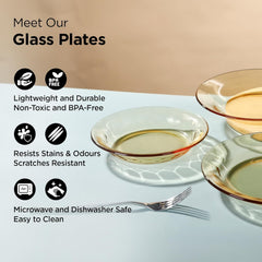 Kuber Industries Borosilicate Glass Dinner Set of 4 Plates | Home Crockery for Dining | Microwave Dishwasher Safe | Dinner Plates for Festive Occasions/Parties | Yellow