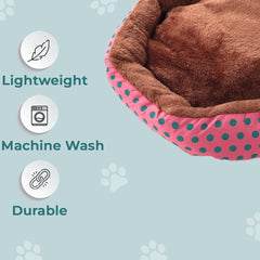 Kuber Industries Dog & Cat Bed|Soft Plush Top Pet Bed|Oxford Cloth Polyester Filling|Medium Washable Dog Bed|Circular Cat Bed with Rise-Edge Pillow|QY039RC-L|Red & Coffee (Pack of 2)