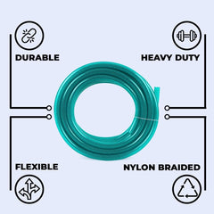 Kuber Industries Basic PVC with Nylon Braided Water Pipe 10 Meter|Multi-Utility Water Pipe for Garden, Car Cleaning & Pet Cleaning|Heavy Duty & Leak Proof Hose Pipe for Gardening|Green|(Pack of 6)