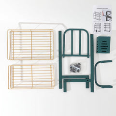 Kuber Industries 2-Layer Dish Drying Rack|Storage Rack for Kitchen Counter|Drainboard & Cutting Board Holder|Premium Utensils Basket Pack of 6 (Gold & Green)