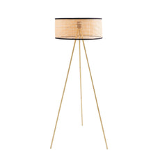 Kuber Industries Aesthetic Rattan Frame & Iron Stand Base Bedroom Lamp for Side Table | Desk & Study Table Lamp for Living Room, Home & Décor | House Warming Gifts | Black & Beige