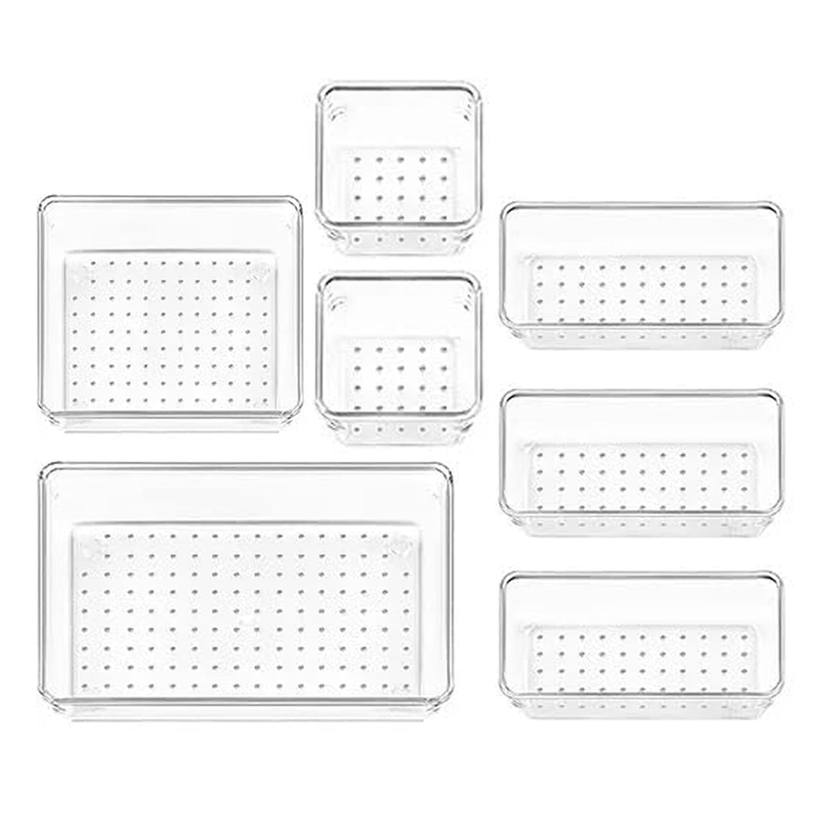 Heart Home Storage Organizer Set | Kitchen Organizer | Makeup Organizer Tray Set | Desk Drawer Divider Tray | Multi-Purpose Organizer Set | Stationery Organizer | 7 Piece Set | Transparent