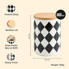 Kuber Industries 800ml Ceramic Jar for Kitchen Storage | Air Tight Container Set with Bamboo Lid | Kitchen Container for Snacks, Tea, Sugar | Multipurpose Organizer | Diamond pattern (Pack of 3)