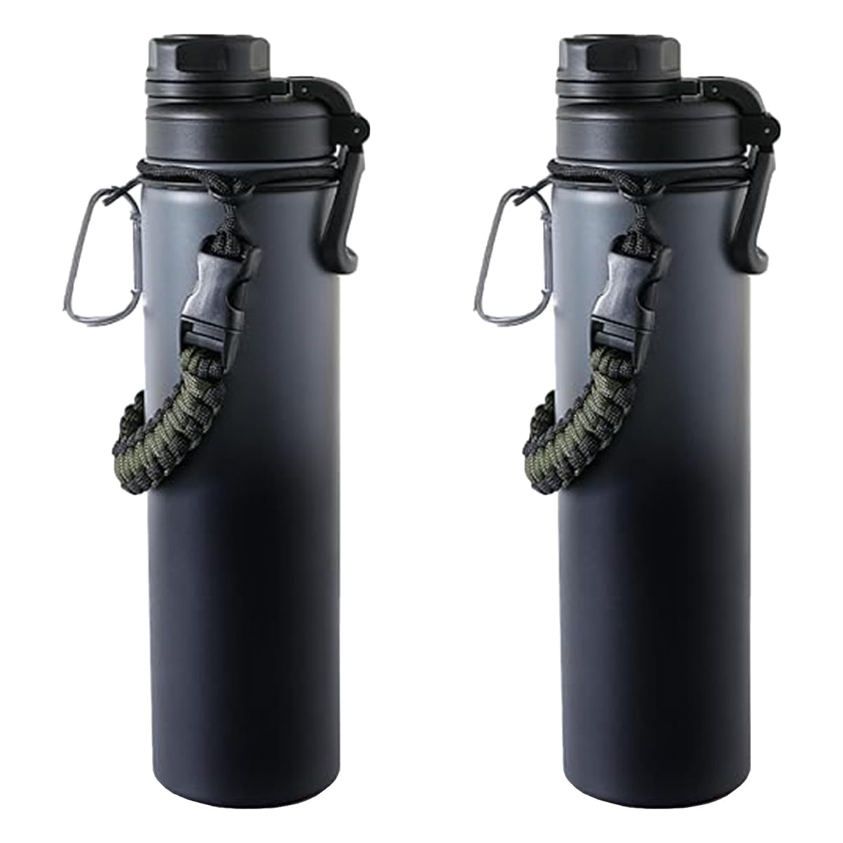 Kuber Industries Water Bottle | Steel Water Bottle for Daily Use | Vacuum Insulated Flask Water Bottle with Rope | Hot & Cold Water Bottle | 720 ML | LX-230603 | Pack of 2 | Black & Gray