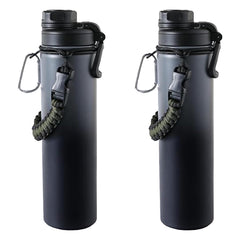 Kuber Industries Water Bottle | Steel Water Bottle for Daily Use | Vacuum Insulated Flask Water Bottle with Rope | Hot & Cold Water Bottle | 720 ML | LX-230603 | Pack of 2 | Black & Gray