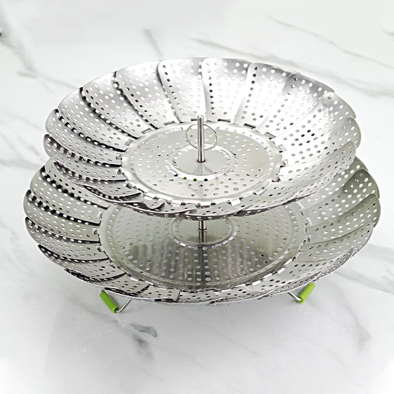 Homestic Stainless Steel Vegetable Steam Cooker | Double Layer | Foldable Baby Food Steamer For Vegetable Cooking | Rust & Stain Resistant | 9"- 23cm & 11" - 27.3cm | Fit Various Size Pots