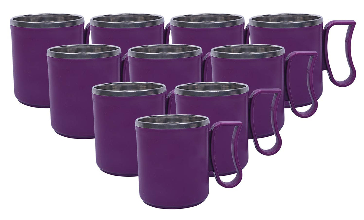 Kuber Industries 10 Pieces Stainless Steel Designer Coffee Mug 250 ML (Purple)- CTKTC021791