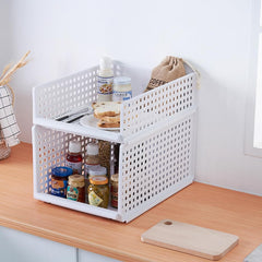 Kuber Industries Integrated Stacking Basket|Storage Organizer|Basket For Cosmetic, Fruits, Assesories|Pack of 2|White