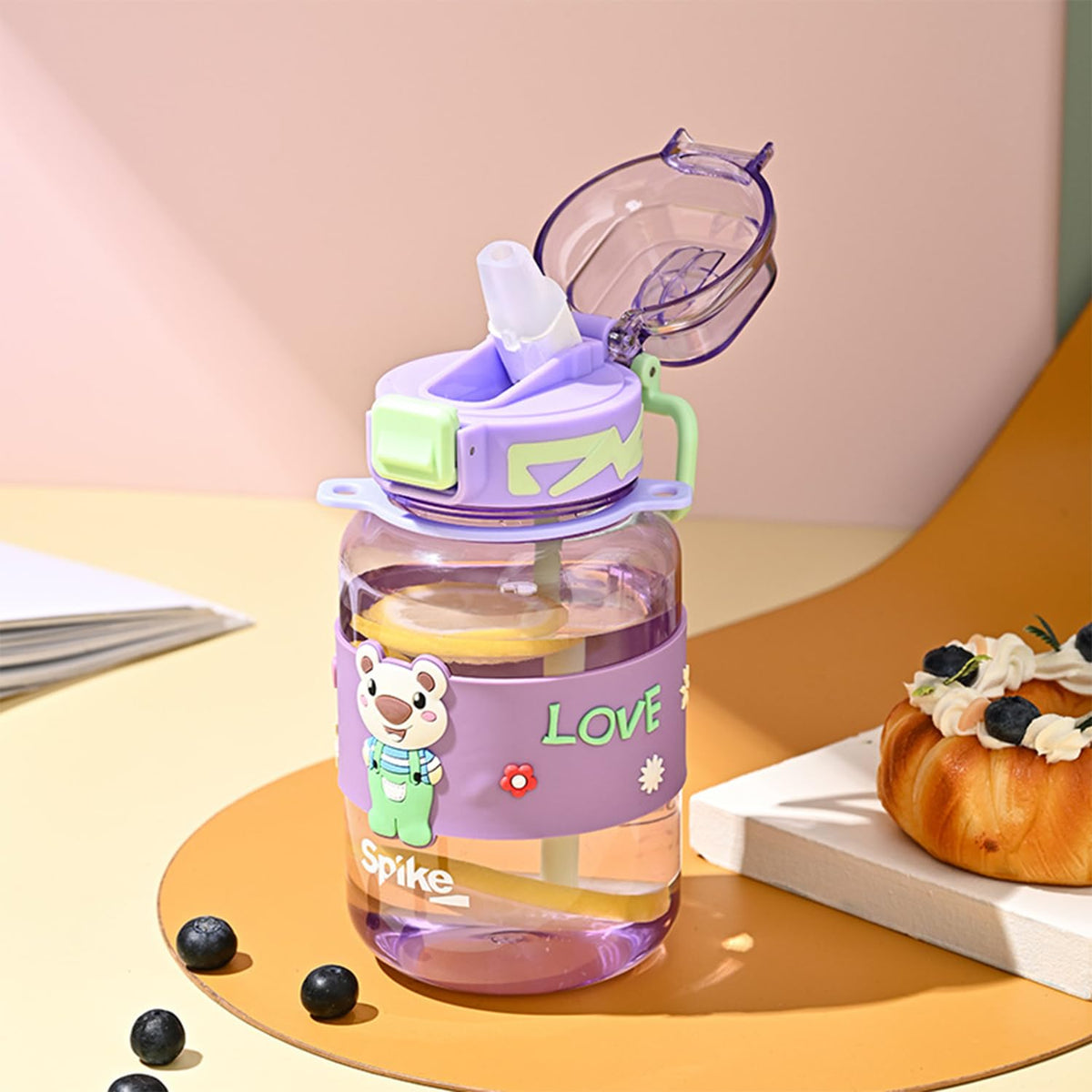Kuber Industries Pack of 5 Kids Water Bottle With Straw |Sipper Water Bottle For Kids Boys Girls| Water Bottle with Locking Flip Lid | 800 ml |Purple | SYZ-7744A