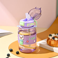 Kuber Industries Pack of 5 Kids Water Bottle With Straw |Sipper Water Bottle For Kids Boys Girls| Water Bottle with Locking Flip Lid | 800 ml |Purple | SYZ-7744A