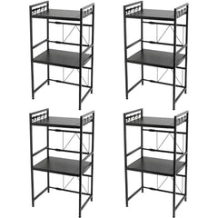 Kuber Industries 2-Layer Microwave Oven Rack|Telescopic Storage Rack|Microwave Shelf Stand With Hanging Hooks|Kitchen Counter Shelf Organizer Pack of 4 (Black)