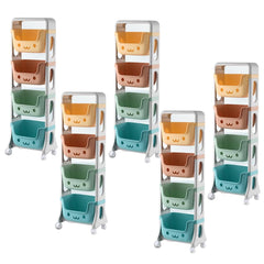 Kuber Industries 4 Layer Smiley Design Children's Storage Rack|Kids Toy Storage Organizer|4-Layer Rolling Cart|Pack of 5|Multicolor|
