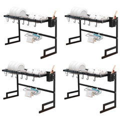 Kuber Industries Dish Drying Rack|Storage Rack for Kitchen Counter|Drainboard & Cutting Board Holder|Premium Utensils Basket Pack of 4 (Black)