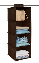Kuber Industries 4 Shelf Closet/Wardrobe Hanging Organizer|Shoes Storage Cupboard|Non Wovan Foldable With Universal Fit|Size 31 x 25 x 80, Pack of 1 (Brown)|Fabric