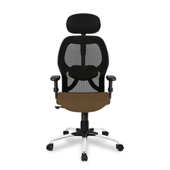Kuber Industries Ergonomic Office Chairs for Work from Home | Comes with Manual Height Adjustable, Armrest, Headrest & Lumbar Support | Comfy Study Chair for Students with Wheels | Black & Beige Seat