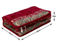 Kuber Industries Portable Jewellery Organizer With 4 Tranasparent Pouches With Top Handle (Maroon)-HS43KUBMART25825