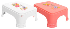 Fun Homes Floral Print 2 Pieces Plastic Bathroom Stool, Pink & White