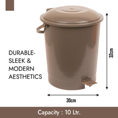 Heart Home Dustbin|Plastic Swinging Lid Dustbin|Pedal Dustbin with Lid|Dustbin for Kitchen|Wet & Dry Waste Pedal Dustbins|Trash Can|10 LTR|Brown