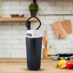 Urbane Home Anti-Fall Insulated Coffee Tumbler with Suction Bottom | Leak-Proof Stainless Steel Tumbler | Coffee Tumbler with Lid and Handle | 480 ML | Black