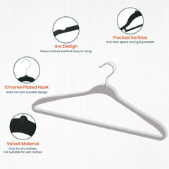 Kuber IndustriesVelvet Cloth Hanger Set of 30 With Chromed Plated Steel Hook|GREY|