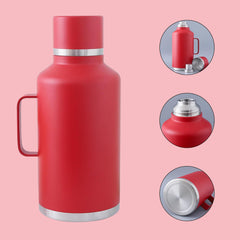 Kuber Industries Vacuum Insulated Stainless Steel Water Bottle with Sipper and Handle | Leakproof, BPA Free, Rustproof | 2000 ML | Red