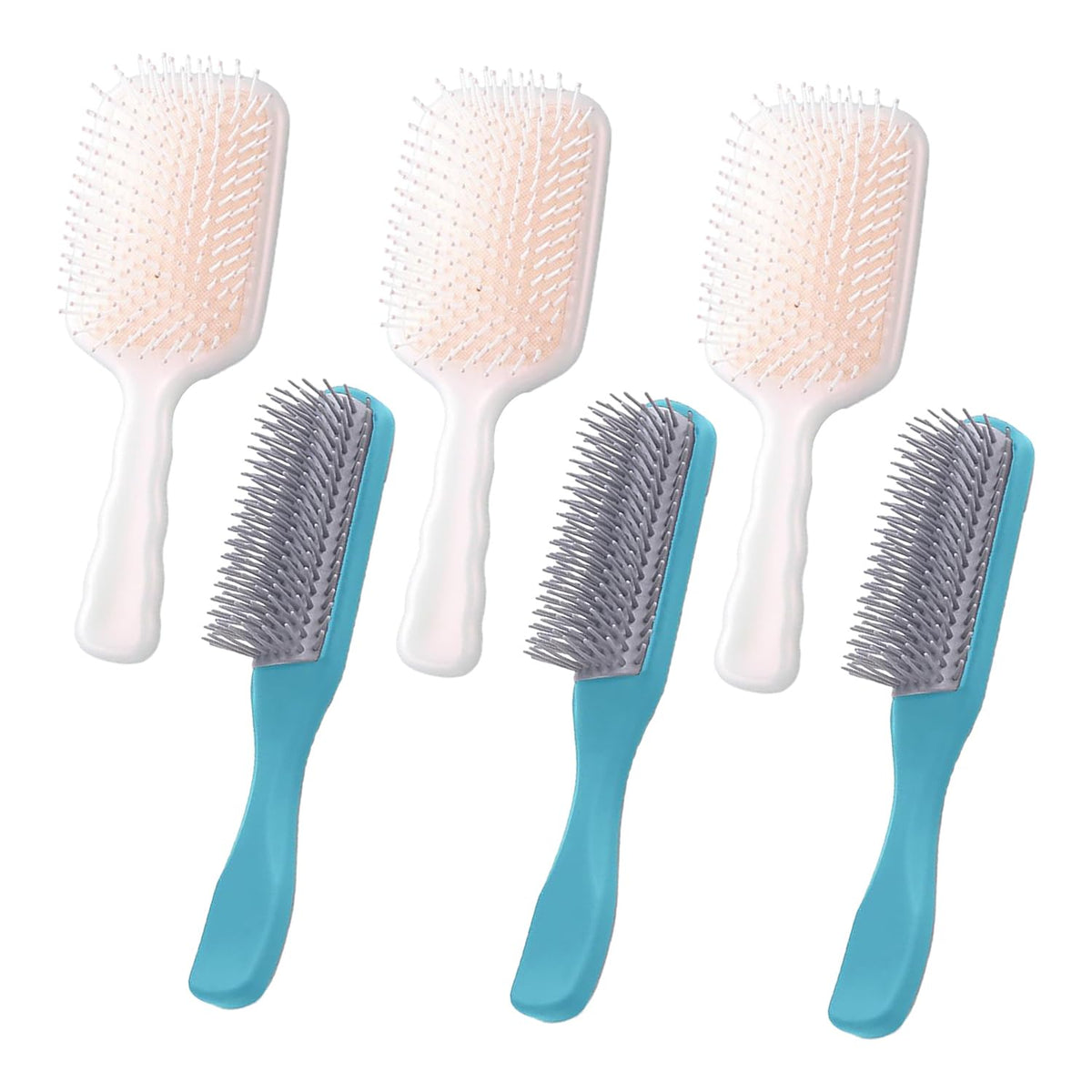 Kuber Industries Hair Brush | Flexible Bristles Brush | Hair Brush with Paddle | Straightens & Detangles Hair Brush | Suitable For All Hair Types | Hair Brush Styling Hair | Set of 6 | Beige & Blue