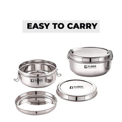Kuber Industries Set of 2 Stainless Steel Food Pack Lunch Box with Locking ClipI 250 ml and 400 ml I Clip Tiffin Box I Office Home School Tiffin Dabba (Pack of 2)