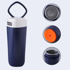 Heart Home Anti-Fall Insulated Coffee Tumbler with Suction Bottom | Leak-proof Stainless Steel Tumbler | Coffee Tumbler with Lid and Handle | 480 ML | Dark Blue