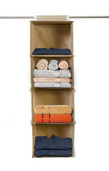 Kuber Industries Non Woven Hanging 4 Shelves Foldable Wardrobe/Closet Cloth Organizer (Brown)-KUBMART15324