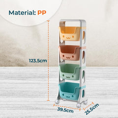 Kuber Industries 4 Layer Smiley Design Children's Storage Rack|Kids Toy Storage Organizer|4-Layer Rolling Cart|Pack of 4|Multicolor|