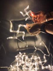 Kuber Industries Diwali Lights | Diwali String Light for Décor | Lights for Christmas | Lights for Navratri | 6 Piece Big Swastik-6 Piece Small Swastik Curtain Light 66 | Warm White