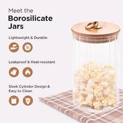 Heart Home Borosilicate Glass Jar with Bamboo Lid | Kitchen Organizer Items & Storage | Multi-utility, Airtight Jar for Cookies, Snacks, Tea, Coffee, Sugar | Set of 2 (1125ml) (Pack of 4)
