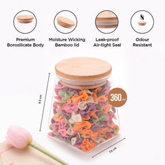 Kuber Industries Borosilicate Glass Jar with Bamboo Lid | Kitchen Organizer Items & Storage | Multi-Utility, Leakproof, Airtight Storage Jar for Cookies, Snacks, Tea, Coffee, Sugar | Set of 2 (360ml)