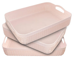 Heart Home Q-3 Designer Plastic Storage Basket For Store Fruits, Vegetables, Magazines, Cosmetics, Stationary Pack of 3 (Pink)-50HH01470