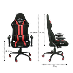 Kuber Industries Ergonomic Office Chairs for Work From Home | Comes with Manual Height Adjustable, Armrest, Headrest & 2D Lumbar Support | Comfy Study Chair for Students with Wheels | Black & Red