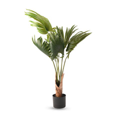 Urbane Home Scallop Artificial Tree | 6 Leaf Fan Plant | 120 CM Green Leaves Plant with Pot | Tropical Plant for Home Decor | Greenery Faux Leaves Plant | Plastic | FH-PK1206 | Green