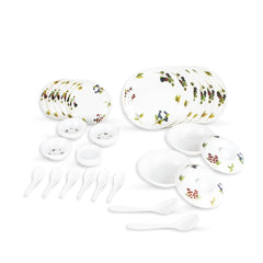 Heart Home 40 Pieces Round Melamine Microwave & Dishwasher Safe Dinnerware Kitchen Crockery Set | Glossy Dinner Sets & Kitchen Set for Home | Deluxe Blueberry Floral - White