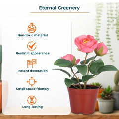 Kuber Industries Artificial Plants for Home Décor|Natural Looking Indoor Fake Plants with Pot|Artificial Flowers for Decoration-Pack of 4 (Pink)