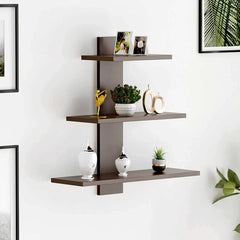 Kuber Industries Wooden Wall Shelf|Multipurpose Tree Shape Display Rack|Engineered Wood Mount 3 Tier Shelves for Office & Home Décor (Brown) (Pack of 4)