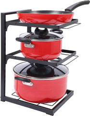 Kuber Industries 3-Layer Pots and Pans Organiser Rack|Kitchen Organization And Storage|Adjustable Pot Lid Holder Rack|Home Kitchen Accessories (Black)