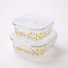 Kuber Industries Borosilicate Printed Container With Lid (Square) | JDA052-MUL | Transparent | Pack Of 2