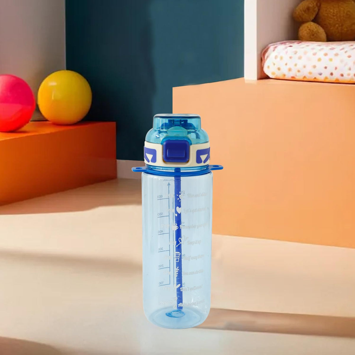 Kuber Industries Pack of 6 Kids Water Bottle With Straw |Sipper Water Bottle For Kids Boys Girls| Water Bottle with Locking Flip Lid | 720ml |Blue | SYZ-7774A