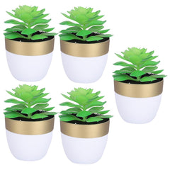 Kuber Industries Artificial Plants for Home Décor|Natural Looking Indoor Fake Plants with Pot|Artificial Flowers for Decoration-Pack of 5 (Green)