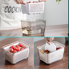Kuber Industries Large Refrigerator Storage Crisper with Lid & Detachable Hollow Basket-Pack of 2 (Brown)