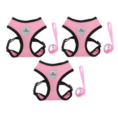 Kuber Industries Reflective Dog Harness with Adjustable Leash|Breathable Polyester Mesh Fabric with Top carry Handle|Large Size|HAT-818|Comfortable No-Pull Grip|Quick Release Buckles|Pink (Pack of 3)