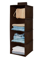 Kuber Industries Fabric Non Woven Foldable 4 Shelf Closet Hanging Organizer,Wardrobe Organizer, Pack of 2 (Brown)-Hs40Kubmart23988