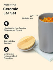 Kuber Industries 1000ml Ceramic Jar for Kitchen Storage | Air Tight Container Set with Bamboo Lid | Kitchen Container for Snacks, Tea, Sugar | Multipurpose Organizer | Grey | Pack of 2