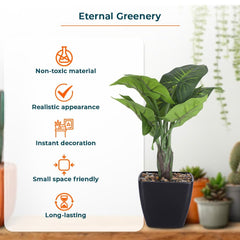 Kuber Industries Artificial Plants for Home Décor|Natural Looking Indoor Fake Plants with Pot|Artificial Flowers for Decoration-Pack of 6 (Green)